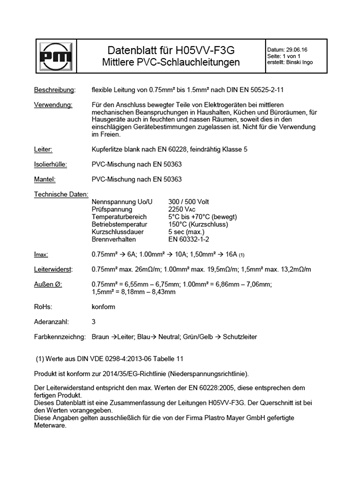 Data sheet H05VV-F3G 